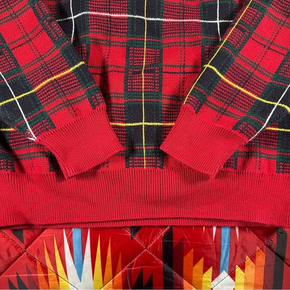 Vintage Grandpa Sweater Mens M Jos A Bank Plaid Red Pure New Wool Crewneck 90s - Picture 2 of 5